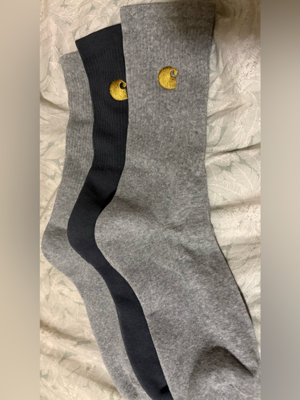 NWOT Carhartt Grey & Black Crew Socks with Gold Logo - 3 Pack